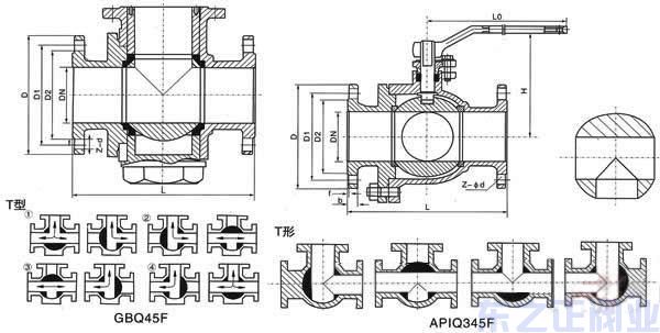 三通法兰球阀结构图