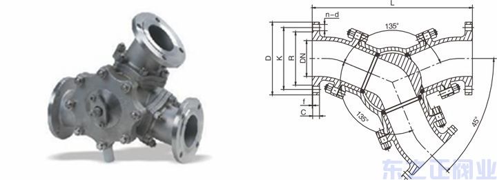 Y型三通法兰球阀结构图